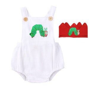 Hungry Caterpillar Romper Boy Girl Birthday Outfit Clothes Bodysuit Crown Hat